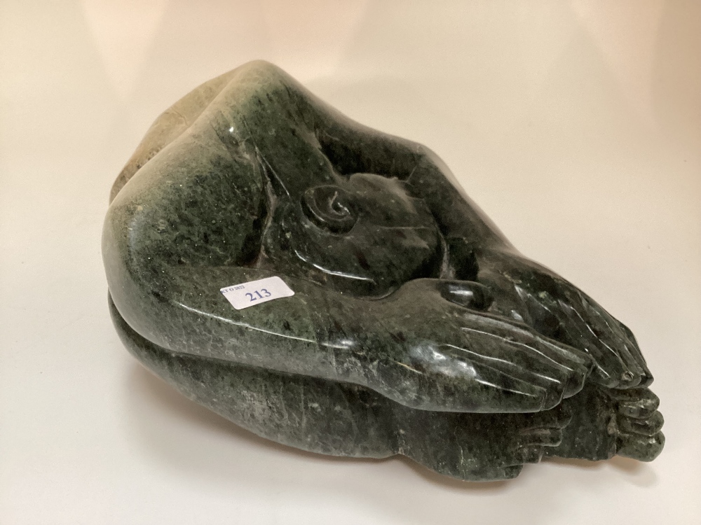 Gideon Nynhongo (born 1967) Reclining figure, abstract green marble sculpture, 46cmc 38cm - Image 2 of 5