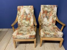 Two Greaves and Thomas armchairs, and a modern square wooden coffee table, being sold on behalf of