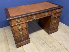 Mahogany twin pedestal 9 drawer desk with brown leather style top