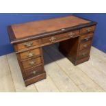 Mahogany twin pedestal 9 drawer desk with brown leather style top