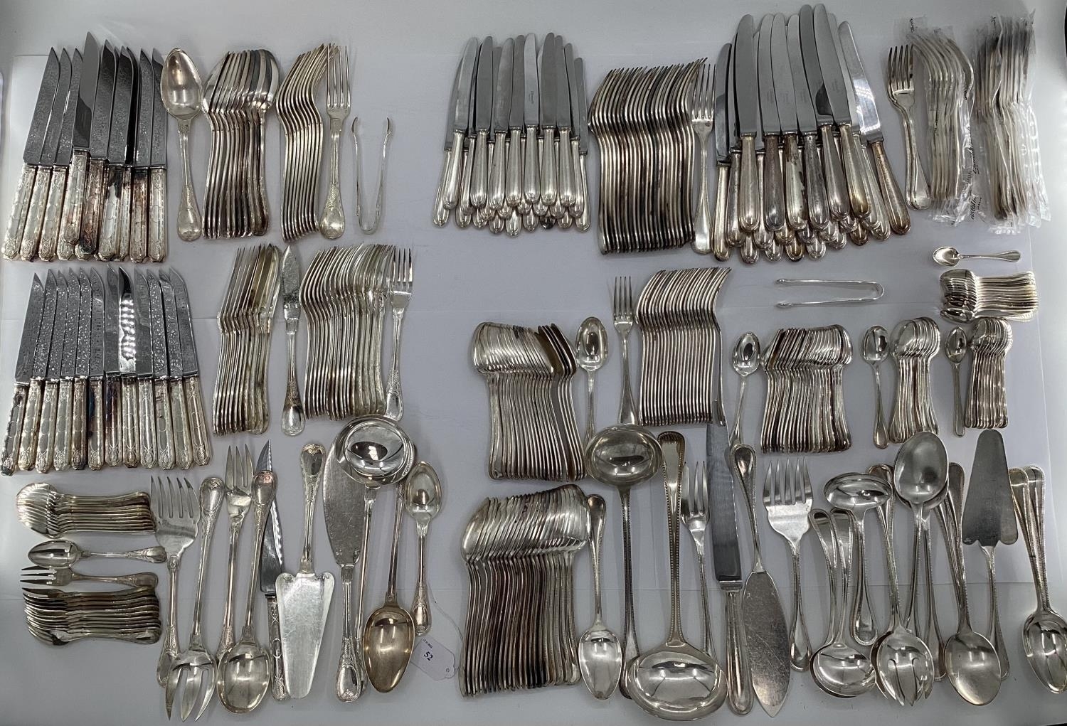 A large collection of French Flatware by Christofle France to include white metal handled knives