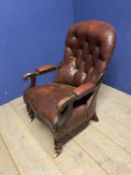 Victorian button back fireside library chair with original rexine or leatheretteupholstery, on