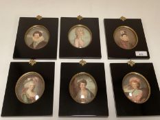 6 modern portrait miniatures, labelled verso: Lady Rushout painted by Gcosway and Engraved by T