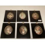 6 modern portrait miniatures, labelled verso: Lady Rushout painted by Gcosway and Engraved by T