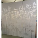 3 Impressive De Gournay ex display panels, metallic silk ground wallpaper mounted, the pattern in