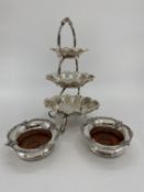 A silver plated three tier sweet meat server by Walker and Hall