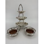 A silver plated three tier sweet meat server by Walker and Hall