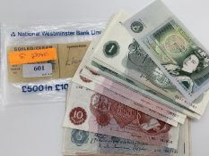 Collection of obsolete UK bank notes to include ?1 notes, ?5 notes, 10 shillings etc