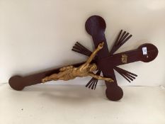 Wooden painted crucifix (some wear and nail missing) 84cm High