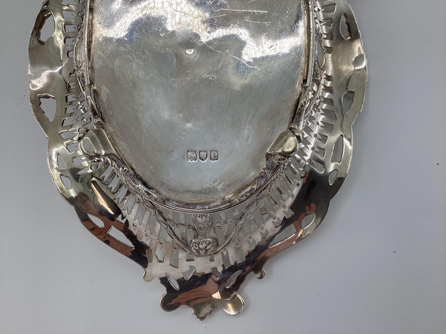 Stirling silver pierced bowl of boat shape design, London, 1900, approx 360grams - Image 4 of 5