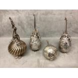 One Turkish Silver Damar 900 and three Unmarked white metal rose water dispensers with cast floral