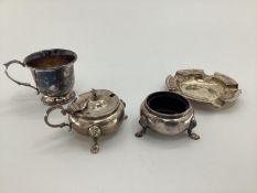 Collection of sterling silver items to include mustard and salts by Charles Cooke London, together