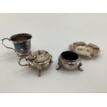 Collection of sterling silver items to include mustard and salts by Charles Cooke London, together