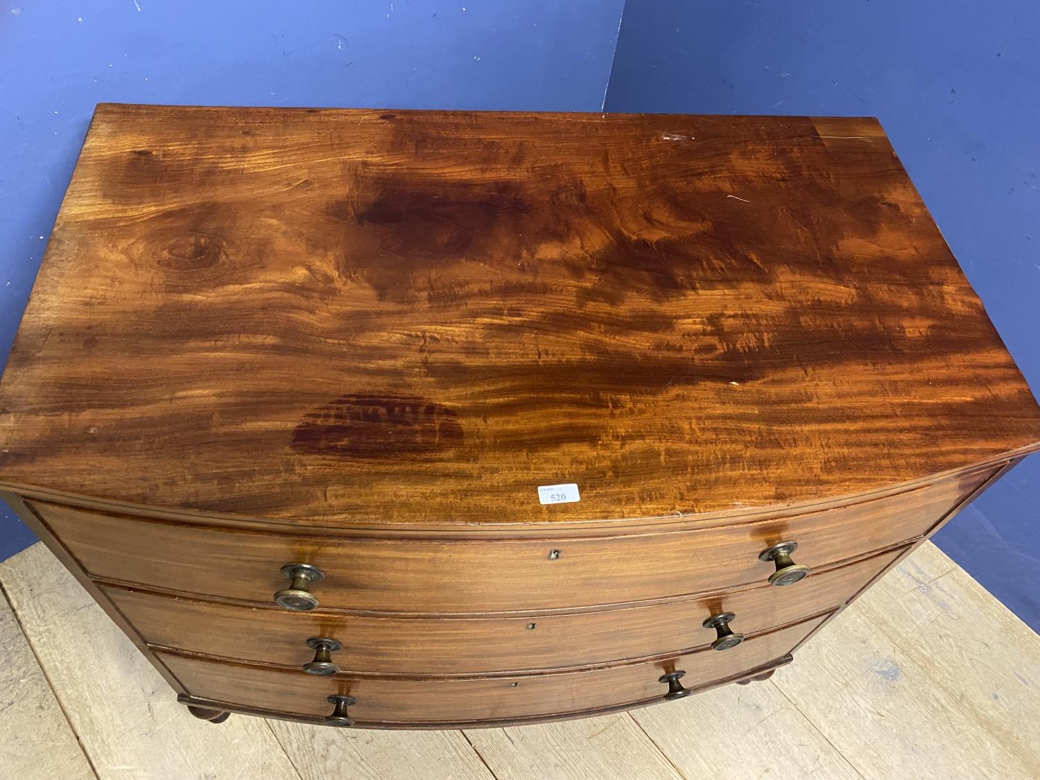 Mahogany bow front chest of 3 long drawers - Image 2 of 3