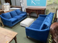 Pair of "SOFA.COM" blue upholstered sofas, as new, never been used by vendor.