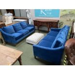 Pair of "SOFA.COM" blue upholstered sofas, as new, never been used by vendor.