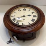 Late C19th/early C20th oak Railway style wall clock, German movement, tin face roman numeral