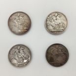 Four Victorian silver Crowns, dating 1899 to 1896, good to fine