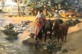 FREDERICK ARTHUR BRIDGMAN (1847-1928 ), Oil on canvas, Watering the Horses, signed and dated 1921,