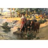 FREDERICK ARTHUR BRIDGMAN (1847-1928 ), Oil on canvas, Watering the Horses, signed and dated 1921,