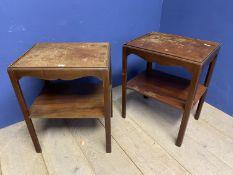 Pair of two tiered bedside tables, worn