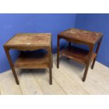 Pair of two tiered bedside tables, worn