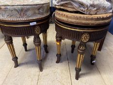Pair of Regency style drum topped revolving piano Stools with gilt decoration