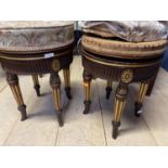 Pair of Regency style drum topped revolving piano Stools with gilt decoration