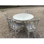 Contemporary circular pedestal kitchen table wit 4 matching chairs (possibly Laura Ashley)