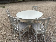 Contemporary circular pedestal kitchen table wit 4 matching chairs (possibly Laura Ashley)