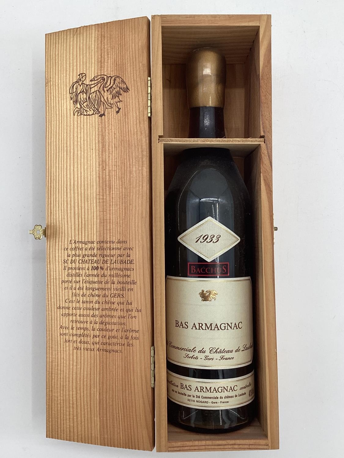Cased bottle of 1933 Bas Armagnac, as found in the house