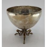 Greek silver bowl with planished decoration of gilt scrolling Trefoil foot, 15 x 15cm