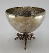Greek silver bowl with planished decoration of gilt scrolling Trefoil foot, 15 x 15cm