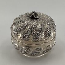 Middle Eastern white metal lidded bowl, with reeded floral decoration and gilt interior, stamped