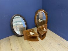 Pair of decorative Grand Tour style classical urns on steped base and 2 oval mirrors and a pair of