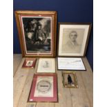 Seven framed and glazed pictures and prints relating to the Georgian period, including gilt framed