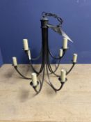 Cast metal 9 branch ceiling chandelier with star pediment, 66cmW