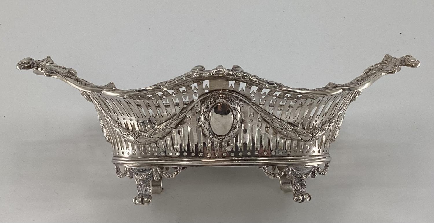 Stirling silver pierced bowl of boat shape design, London, 1900, approx 360grams - Image 2 of 5