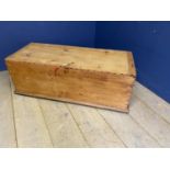 Large pine coffer/chest with rising lid, 123cm wide , 44cm High