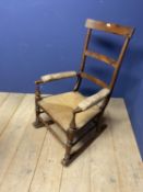 Large elm high back rush seated Country rocking chair