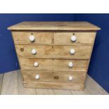 Antique pine chest of 2 short over 3 long drawers, with white knob handles