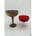 Middle Eastern style frosted art glass with Arabic calligraphy decoration , and a cranberry glass