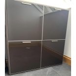 Designer cabinet, "Metodo" frame 4 door storage unit in dark oak with 4 internal glass shelves.