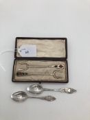 A pair of boxed sterling silver forks set with Scottish hardstones together with a pair of white