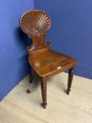 Mahogany hall chair, with sold seat and shell shaped carved back; and a large square framed oak