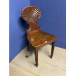 Mahogany hall chair, with sold seat and shell shaped carved back; and a large square framed oak