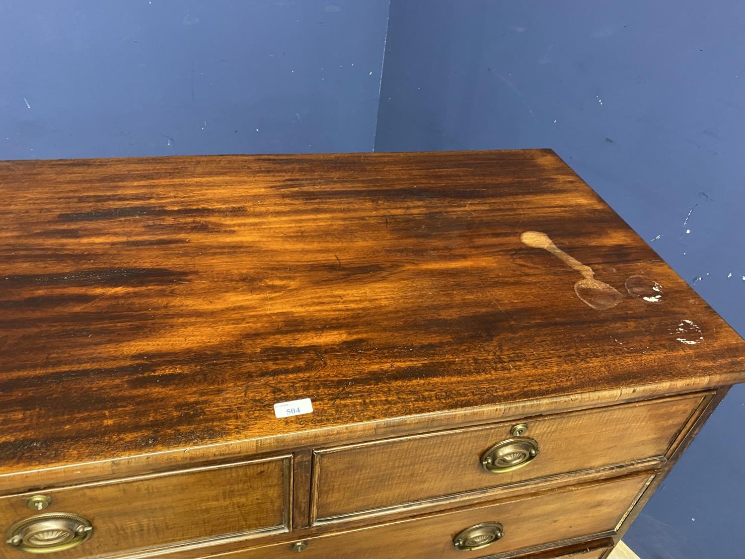 Victorian mahogany chest of 2 short over 3 long graduated drawers, on a plinth base, 111cm W x 56 - Image 2 of 2