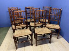 A good set of 8 (6 +2 carvers) Lancashire style spindle back, and reeded seat, country chairs, the