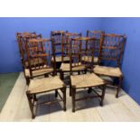 A good set of 8 (6 +2 carvers) Lancashire style spindle back, and reeded seat, country chairs, the