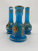 A pair of French Opaline blue and gilt jewelled decorated vases and one other 31cm H